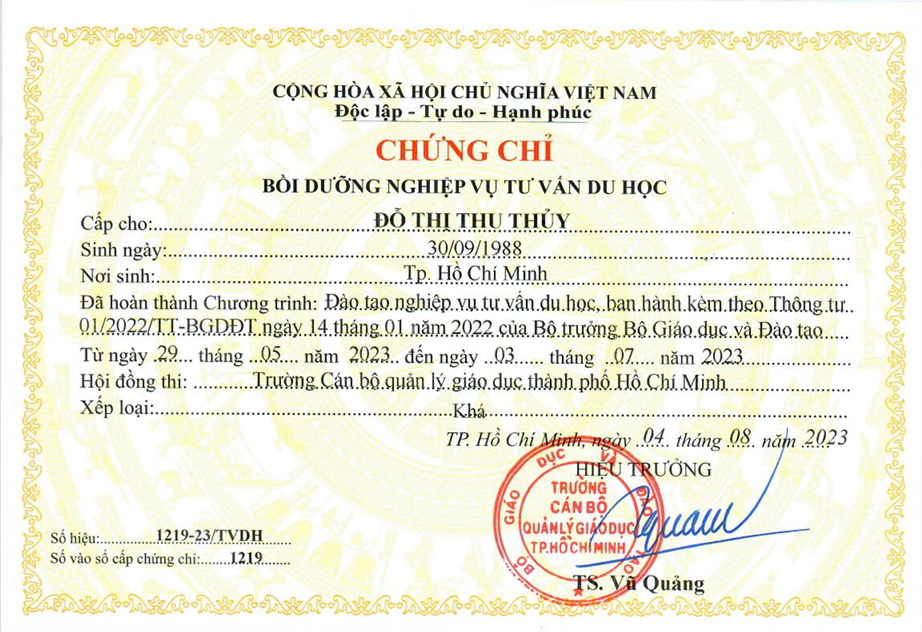 chung chi nghiep vu thu thuy