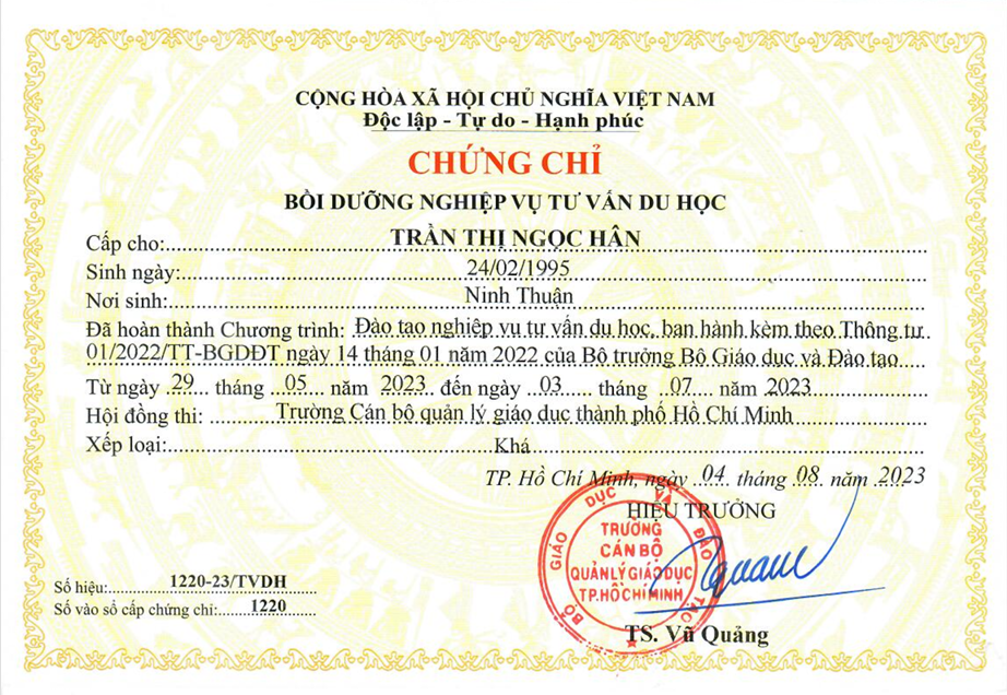 chung chi nghiep vu han tran