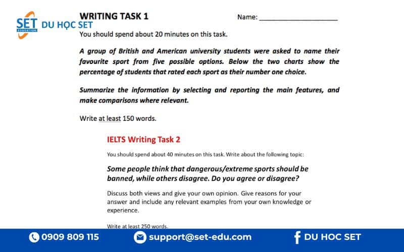 Điểm Writing dựa trên trung bình Task 1 và Task 2, với Task 2 nặng điểm hơn