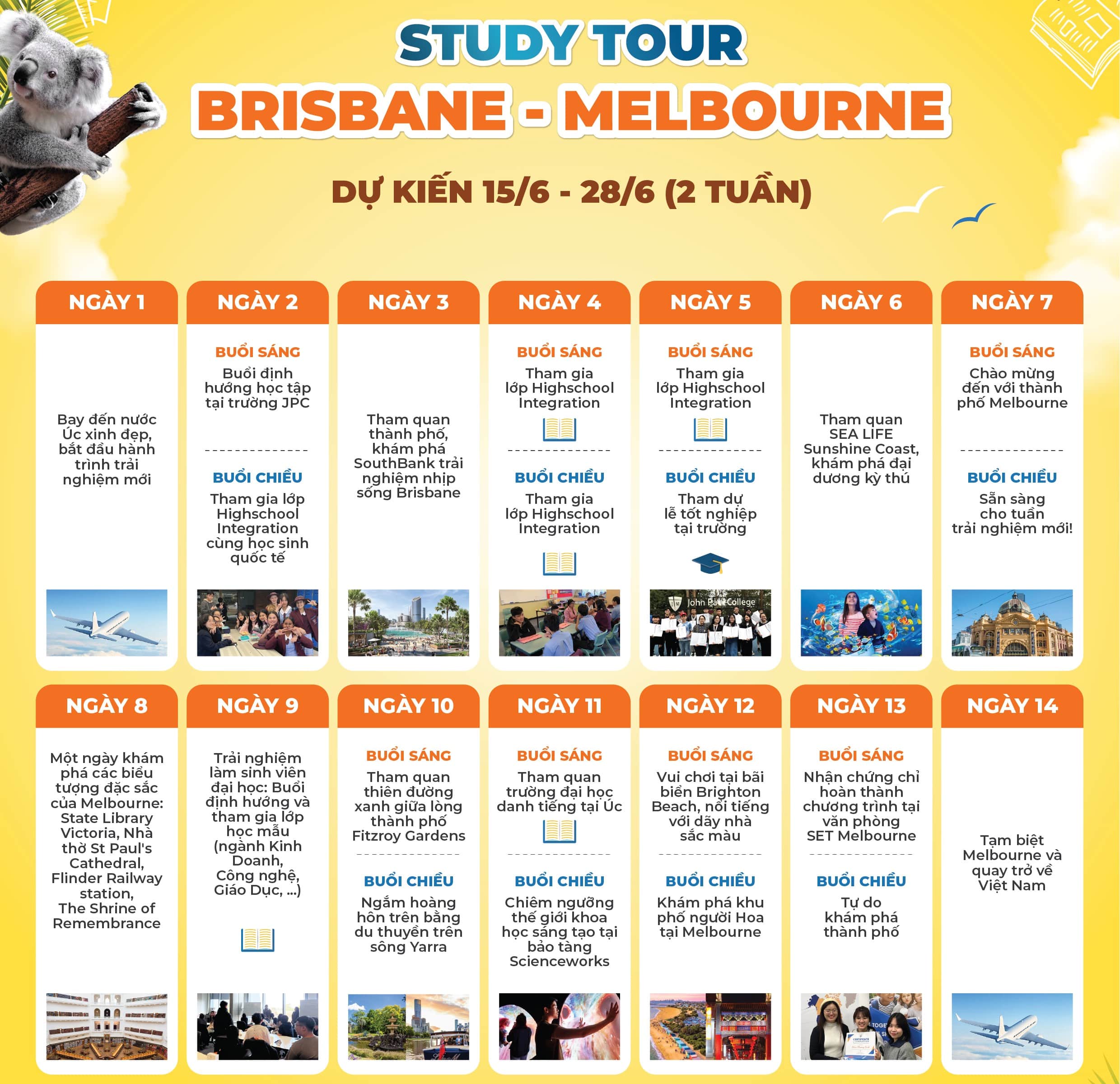 Lịch trình du học hè Úc 2026 tour Brisbane - Melbourne