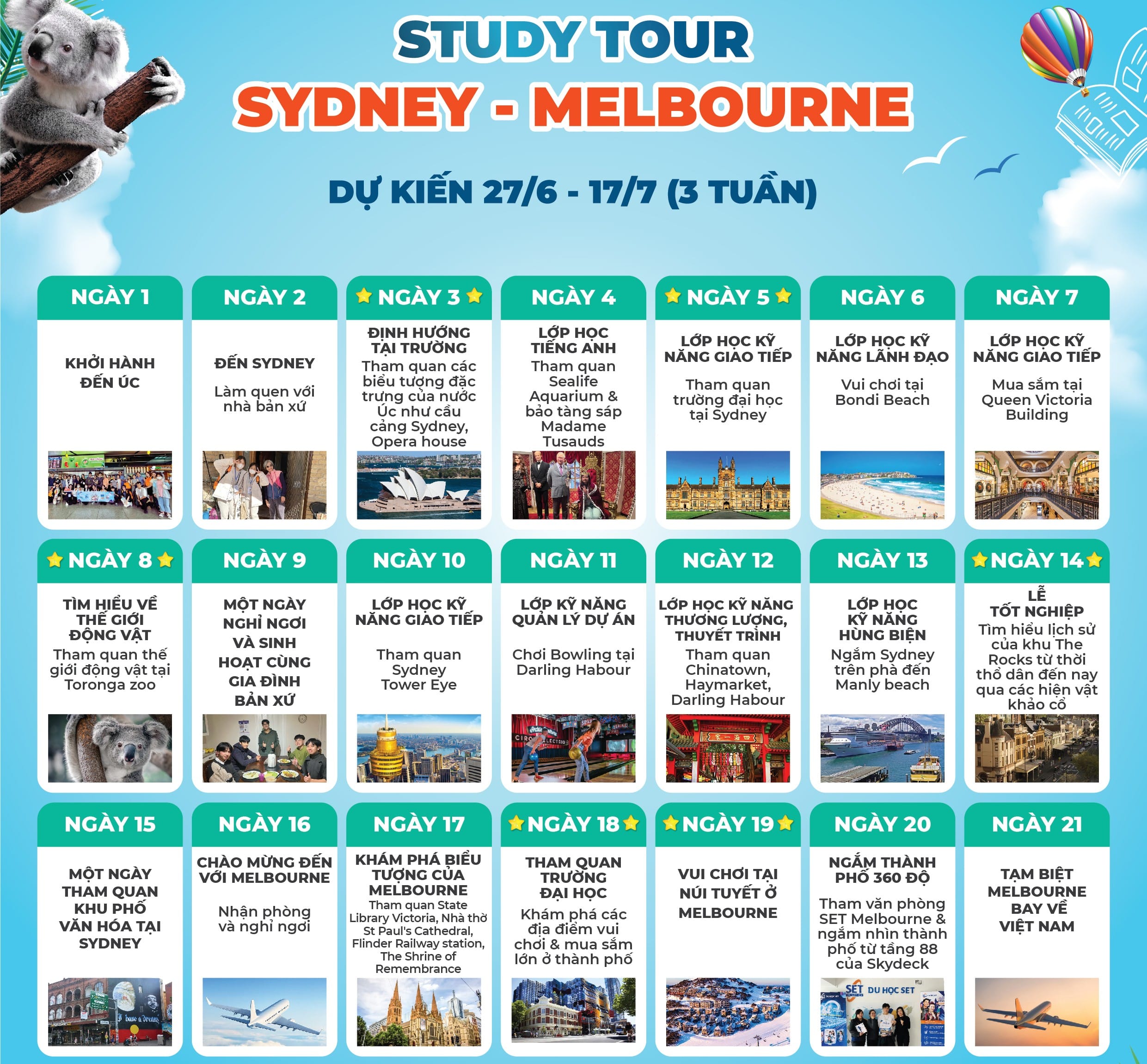 Lịch trình du học hè Úc 2026 tour Sydney - Melbourne